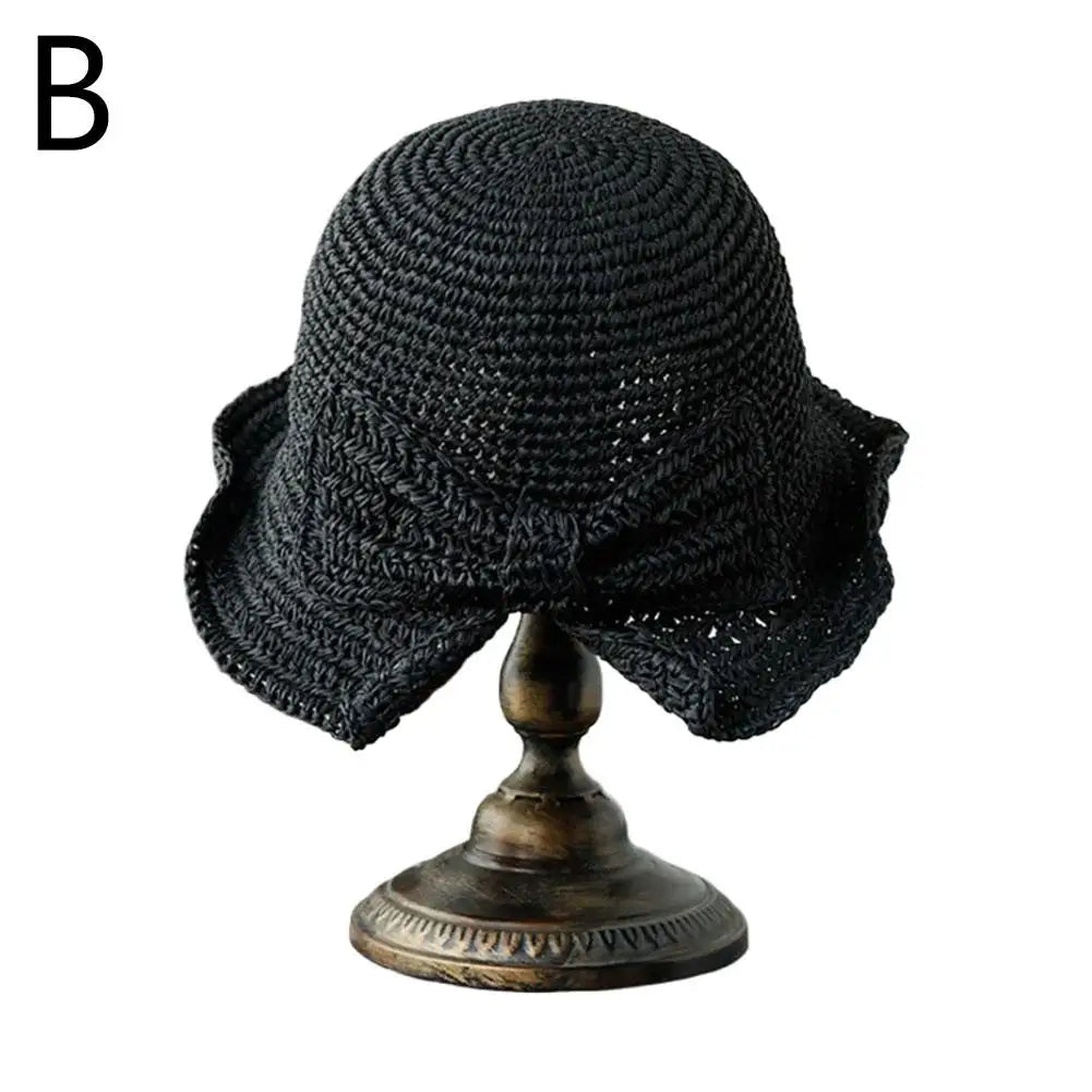 Women's Foldable Straw Sun Hat with Bow Wide Brim Beach Hat for Summer Lightweight Breathable Day Style Sun Protection