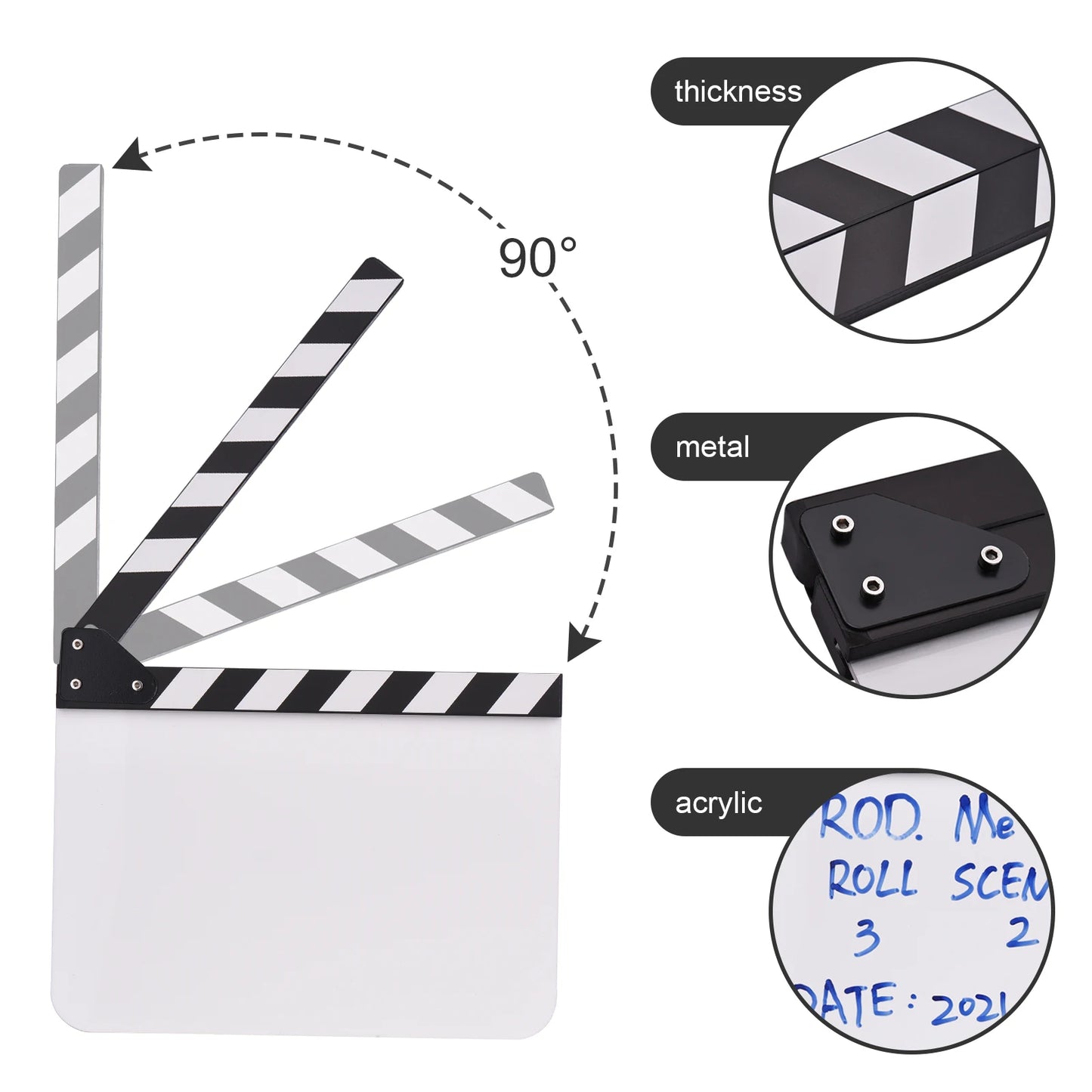 30 * 24cm/ 12 * 9in Acrylic Film Clapboard Movie Directors Clapper Board Slate Cut Action Scene Blank Clap Board Dry Erase Board