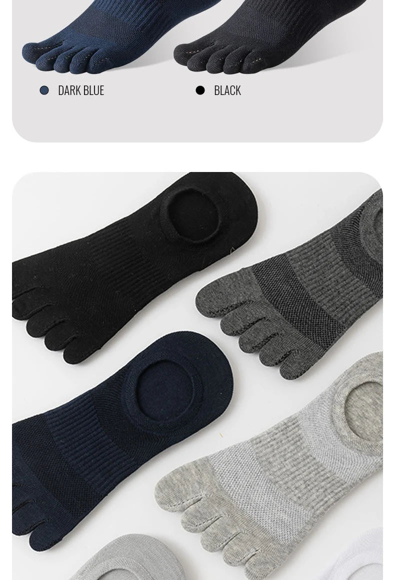 MiiOW Pure Cotton Five Finger Short Socks Men Sweat Absorbent Antibacterial Breathable Mesh Boat Socks Running Sports Toe Sock