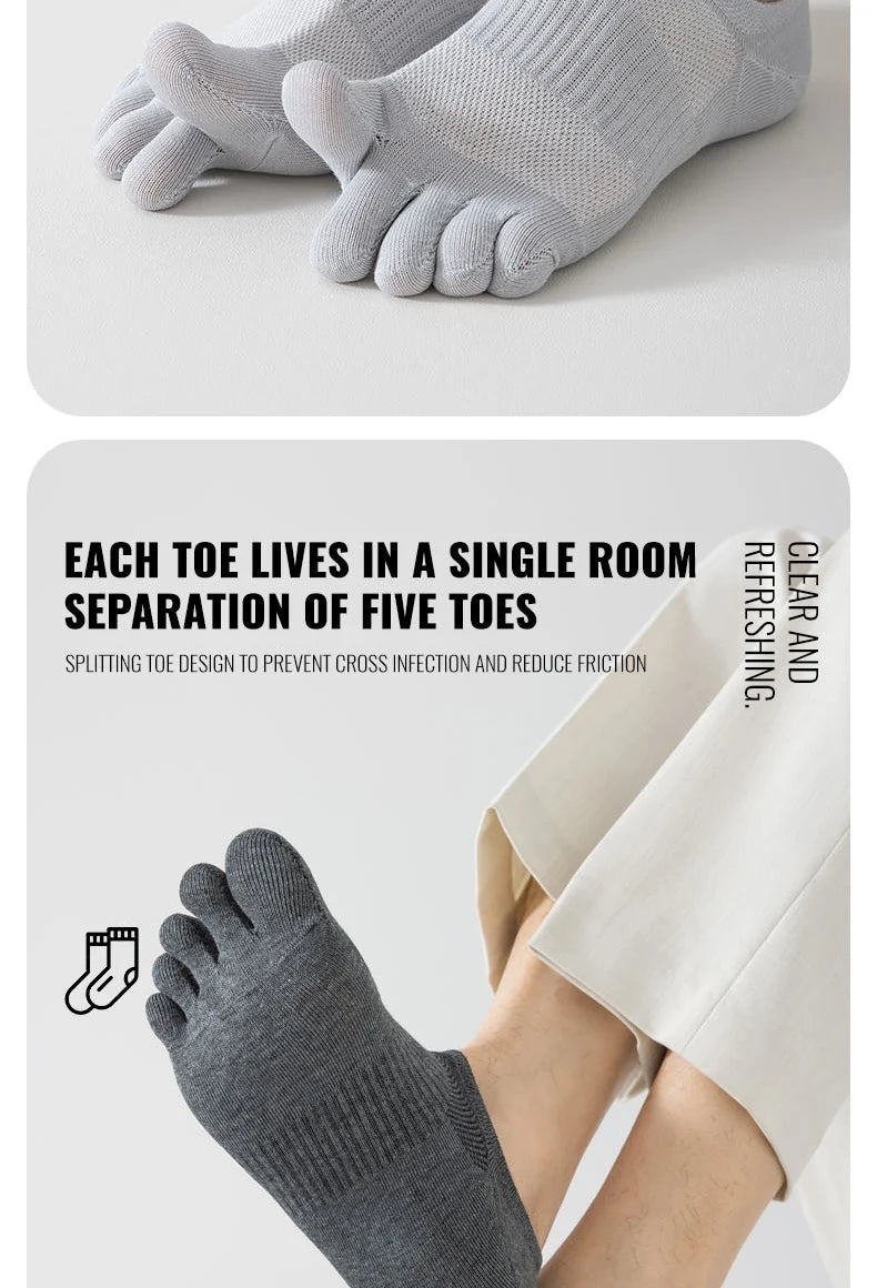 MiiOW Pure Cotton Five Finger Short Socks Men Sweat Absorbent Antibacterial Breathable Mesh Boat Socks Running Sports Toe Sock