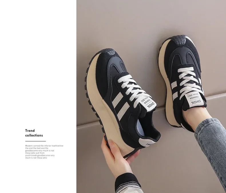 2024 autumn Spring Thick Bottom Women's Shoes Casual Patchwork Leather Sneakers Casual Vulcanised Shoes Ladies Chaussure Femme