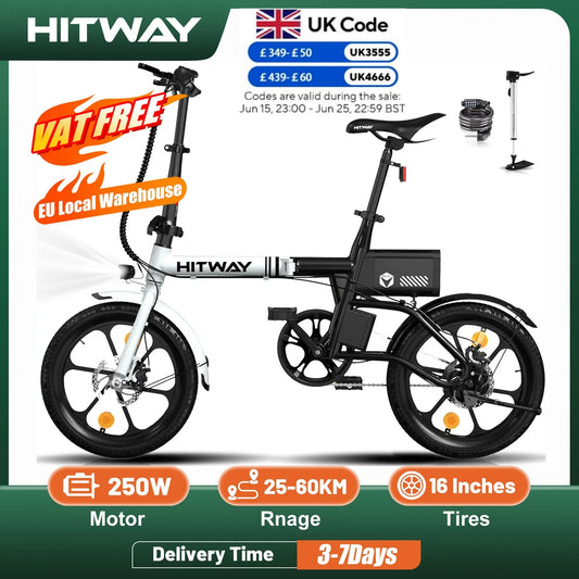 HITWAY BK35 Folding Electric Bike, 16 inch E Bike 250W City E-Bike Max.Range 25-60KM