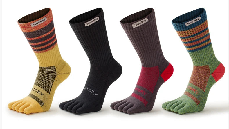 Men's Sports Five Finger Cotton Socks Sweat Absorption Anti-odor Autumn Winter Towel Base Terry Long Tube Split Toe Socks