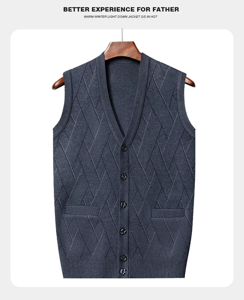 Men's Thickened Casual Sweater Tank Top Autumn and Winter Warm Men's Cardigan Tank Top