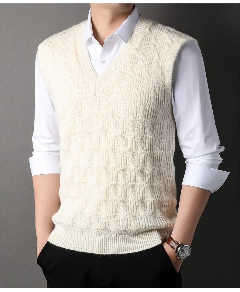 High End New Autum Winter Fashion Brand Knit Pullover V Neck Argyle Sweater Vest Mens Designer Sleeveless Casual Men Clothing