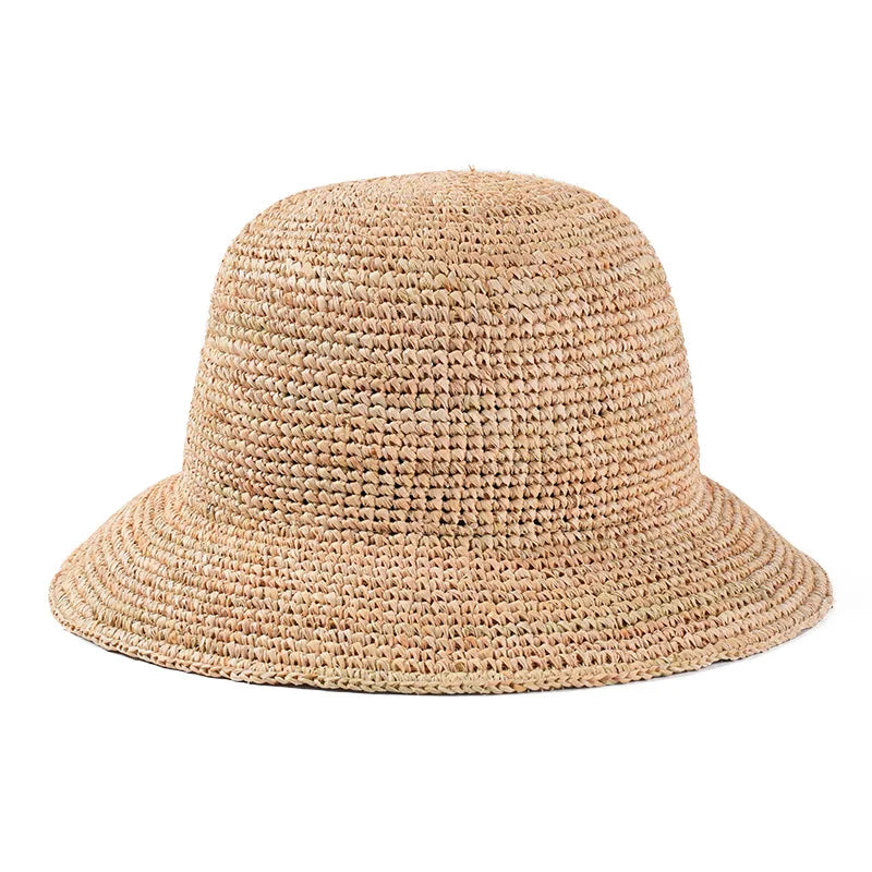 Natural Raffia Designer Beach Sun Hat for Women Handmade Crochet Straw Hat Ladies Spring Summer Bucket Hat Floppy Fisherman Cap