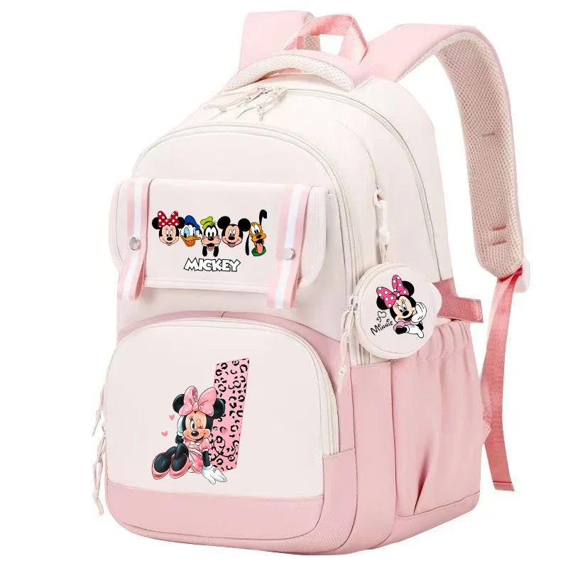 Minnie Mouse Backpack Student Boy Girl Schoolbag Kid Teenager Cartoon Bookbag Daypack Travel Commute Knapsack With Coin Purse