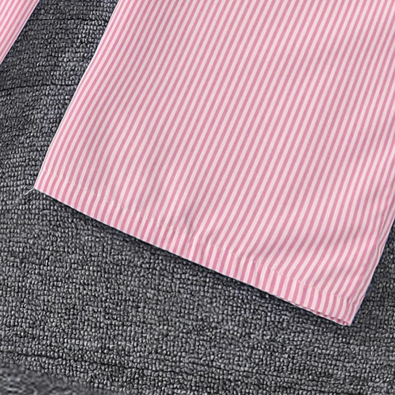 Kids Costume Suit For 4-12 Years Girls Pink Striped Long Sleeve Lapel Cardigan Shirt & Pants Daily Causal Style Comfortable Suit