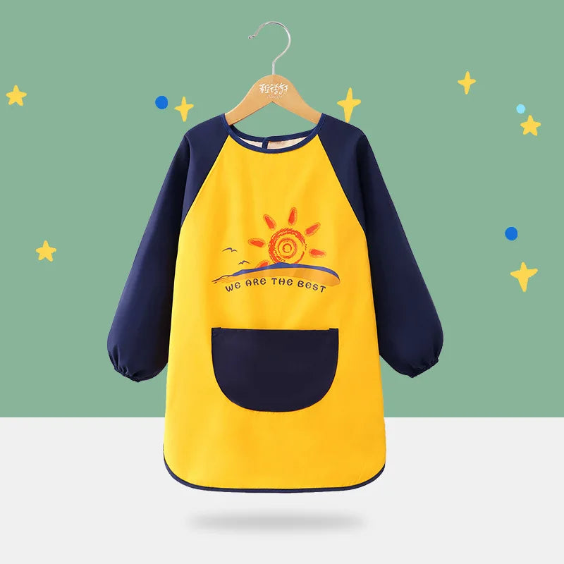 Cute Cartoon Infant Eating Bib Burp Cloths Painting Drawing Apron Long Sleeved Waterproof Children's Overalls Raincoat Supplies