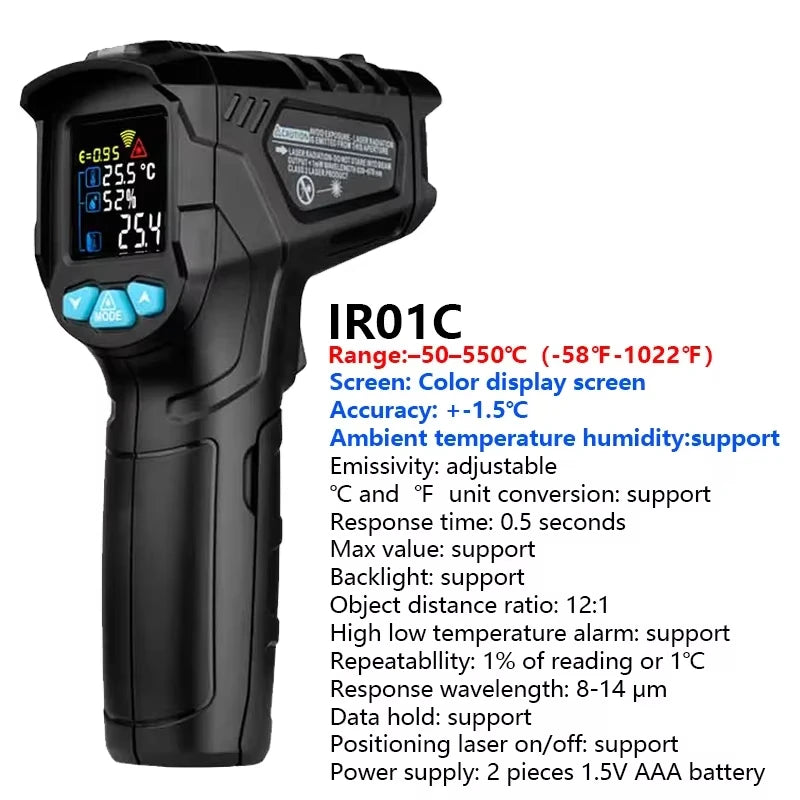 -50~800℃ Digital Thermometer Infrared Thermometers  Non-contact Pyrometer Kitchen Laser Temperature Meter Hygrometer Mestek