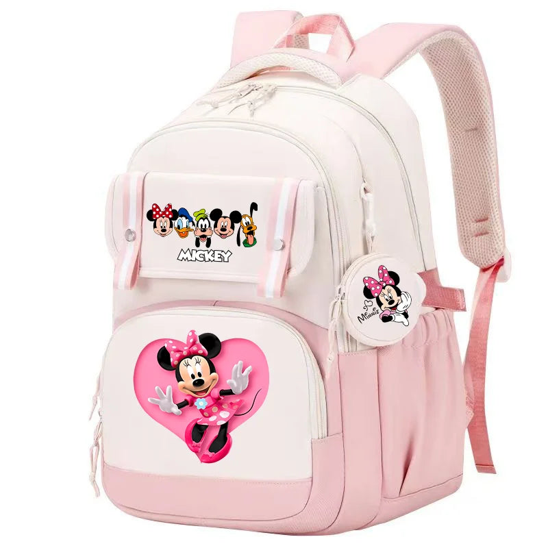 Minnie Mouse Backpack Student Boy Girl Schoolbag Kid Teenager Cartoon Bookbag Daypack Travel Commute Knapsack With Coin Purse