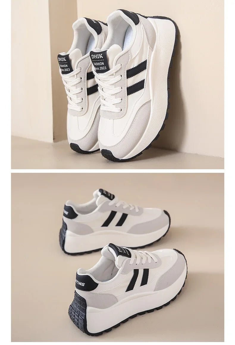 2024 autumn Spring Thick Bottom Women's Shoes Casual Patchwork Leather Sneakers Casual Vulcanised Shoes Ladies Chaussure Femme