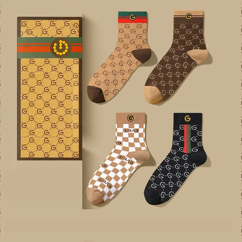 Authentic Mid-Cylinder Pure Cotton Socks Cotton Classic Striped Tide Brand All-in-One Deodorant Sports Breathable Premium Gift