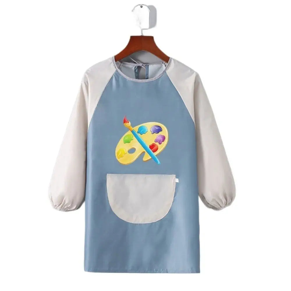Children Waterproof Apron for Kid School Art Craft Painting Color Palette Printed Baby Feeding Eat Long Sleeve Smock DIY Drawing