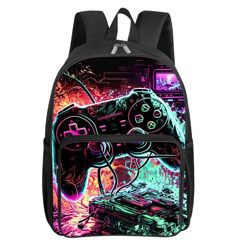 GamePad Pattern Square Front Pocket Backpack for Boy and Girls Best Gifts 3D Cartoon SchoolBags for Children