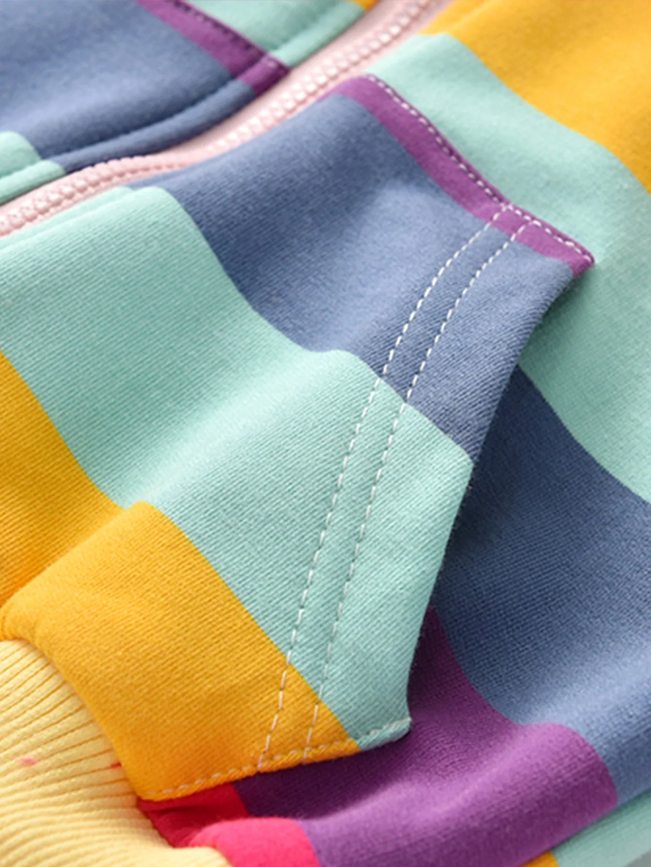 Spring and Autumn Girls' Personalized Fashion Cute Zipper Pocket Rainbow Strip Hooded Jacket