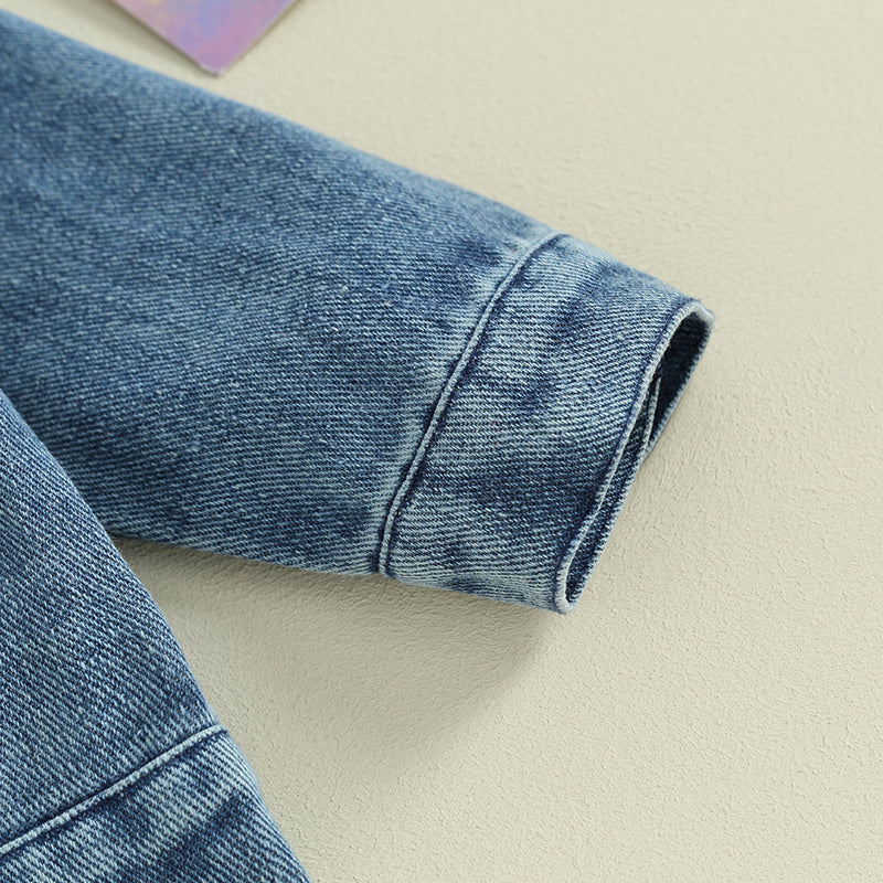 0-18M Newborn Baby Girl Denim Jackets Long Sleeve Back Letter Embroidery Jean Coats Infant Outerwear Spring Fall Clothes