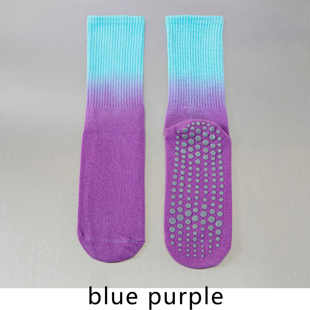 Colourful Women Sports Socks Cotton Mid-tube Bottom Professional Non-slip Silicone Indoor Fitness Socks Dance Pilates Yoga Socks