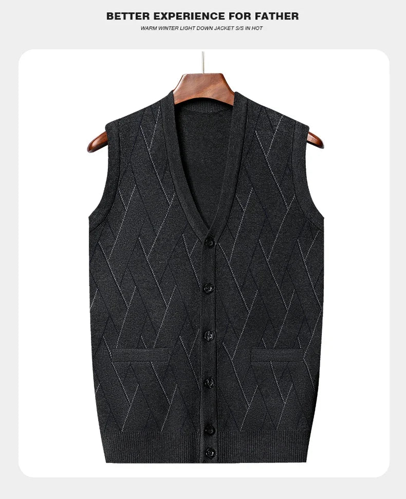 Men's Thickened Casual Sweater Tank Top Autumn and Winter Warm Men's Cardigan Tank Top