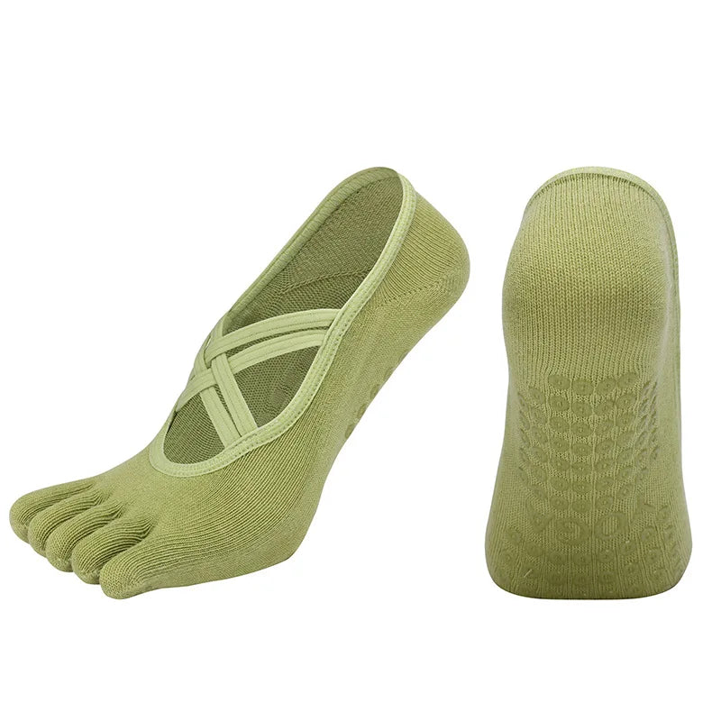 1/4 Pairs New Women Anti Slip Pilates Socks Five Toe Silicone Non-Slip Yoga Sock Bandage Ladies Fitness Sports Cotton Sock