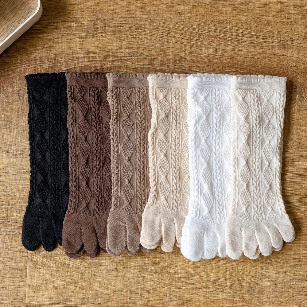 3 Pairs Summer Mesh Toe Socks Women Embroidered Floral Five Finger Socks High Quality Cotton Athletic Socks