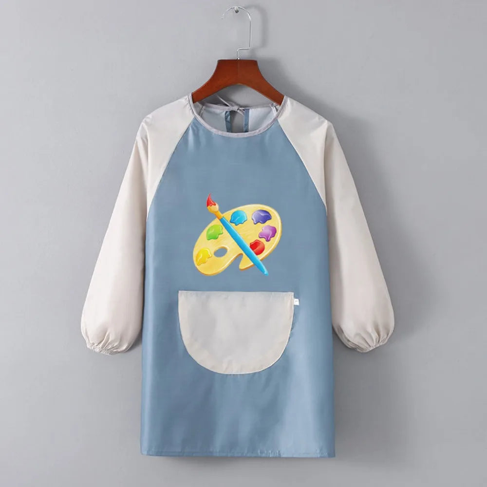 Children Waterproof Apron for Kid School Art Craft Painting Color Palette Printed Baby Feeding Eat Long Sleeve Smock DIY Drawing