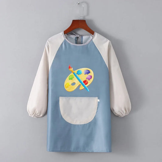 Children Waterproof Apron for Kid School Art Craft Painting Color Palette Printed Baby Feeding Eat Long Sleeve Smock DIY Drawing