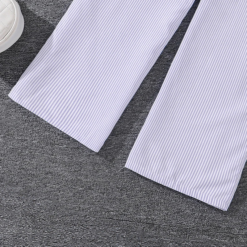 Kids Costume Suit For 4-12 Years Girls Pink Striped Long Sleeve Lapel Cardigan Shirt & Pants Daily Causal Style Comfortable Suit
