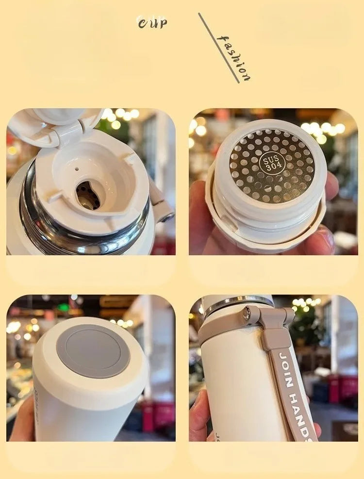 JUSTINLAU 600/800ML Thermos Cup Kitchen Vacuum Flasks with Tea Strainer Stainless Steel Portable Travel Thermal Water Bottles