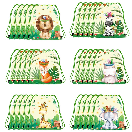 6/12//24/30pcs Jungle Animal Drawstring Bags Jungle Wild Animals Party Favors Kids Jungle Animals Birthday Party Supplies