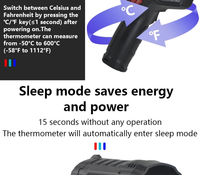 -50~800℃ Digital Thermometer Infrared Thermometers  Non-contact Pyrometer Kitchen Laser Temperature Meter Hygrometer Mestek
