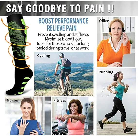 3 Pairs Lot Pack Compression Socks Running Men Women Floral Prints Stockings Sports Anti-Fatigue Compression Socks Bulk Sales