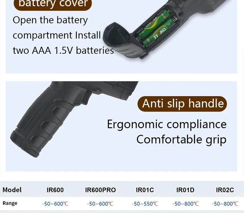 -50~800℃ Digital Thermometer Infrared Thermometers  Non-contact Pyrometer Kitchen Laser Temperature Meter Hygrometer Mestek