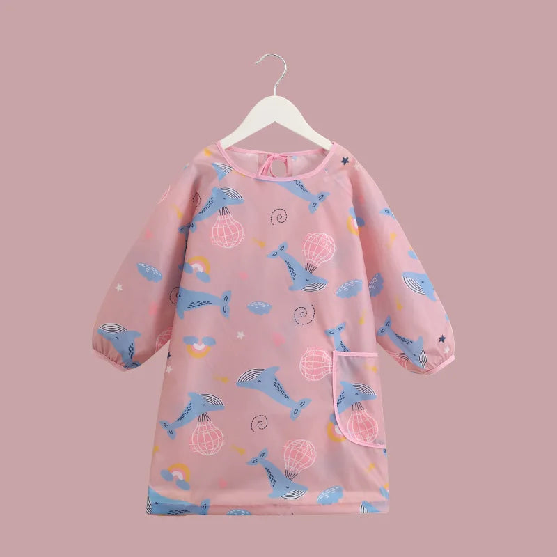 Children's Painting Blouse Waterproof and Anti-dirty Baby Eating Clothes Painting Small Apron Long-sleeved Art Kindergarten Bibs