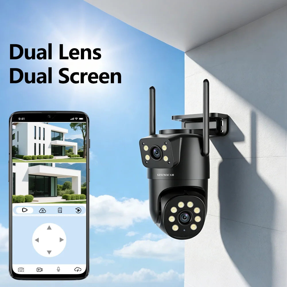 SZSINOCAM Wifi Camera with Dual Lens Dual Screens AI Human Detection Wireless Outdoor CCTV Security IP Camera