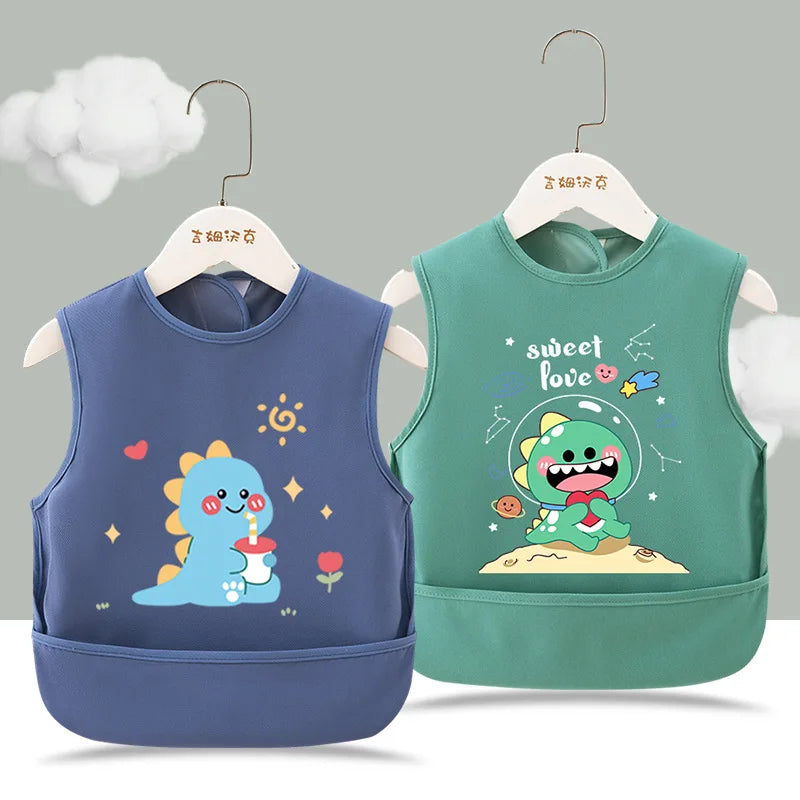Summer New Baby Apron Cute Cartoon Print Boy Girl Sleeveless Bibs Feeding Burp Cloths Waterproof Kids Saliva Towel
