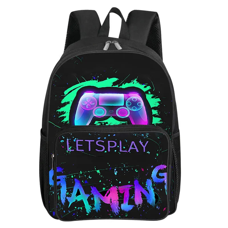 GamePad Pattern Square Front Pocket Backpack for Boy and Girls Best Gifts 3D Cartoon SchoolBags for Children