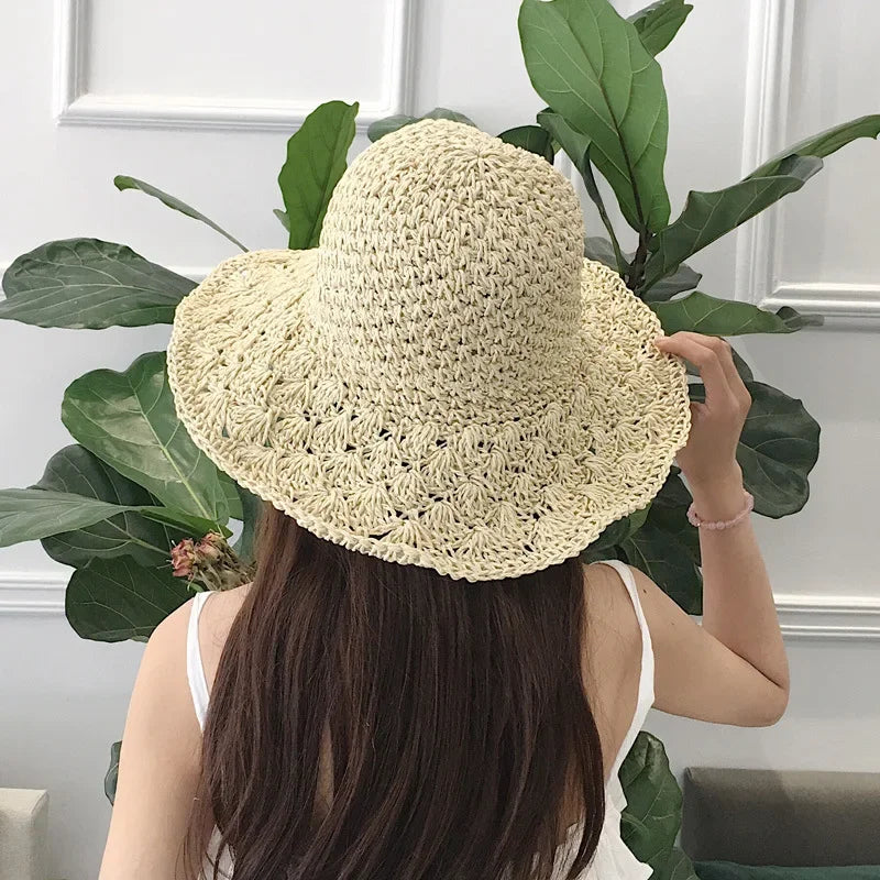 Summer Straw Hat for Women Large Brim Sun Hat Folding Travel Beach HatSun Shade Parent-child Hat Mom Girls Sun Hats