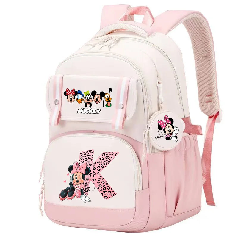 Minnie Mouse Backpack Student Boy Girl Schoolbag Kid Teenager Cartoon Bookbag Daypack Travel Commute Knapsack With Coin Purse