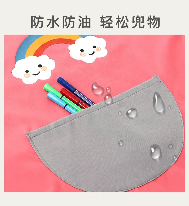 Cute Cartoon Infant Eating Bib Burp Cloths Painting Drawing Apron Long Sleeved Waterproof Children's Overalls Raincoat Supplies