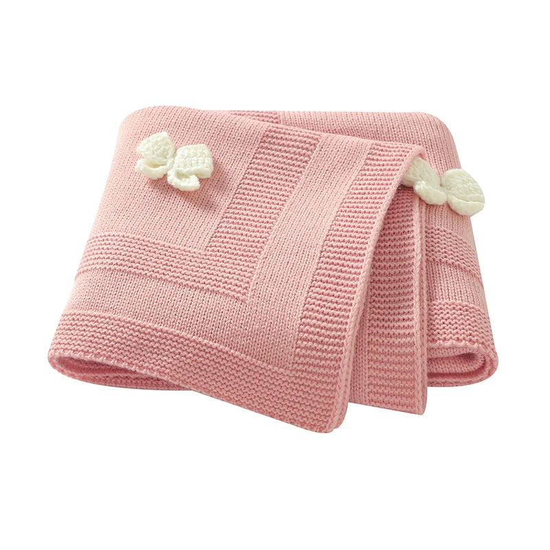 Baby Blankets Knit Newborn Boy Girl Bedding Quilt 90*70CM Infant Stroller Swaddle Wrap Super Soft Fashion Cute 3D Bows Sleepsack
