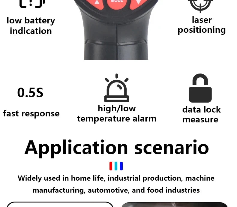 -50~800℃ Digital Thermometer Infrared Thermometers  Non-contact Pyrometer Kitchen Laser Temperature Meter Hygrometer Mestek
