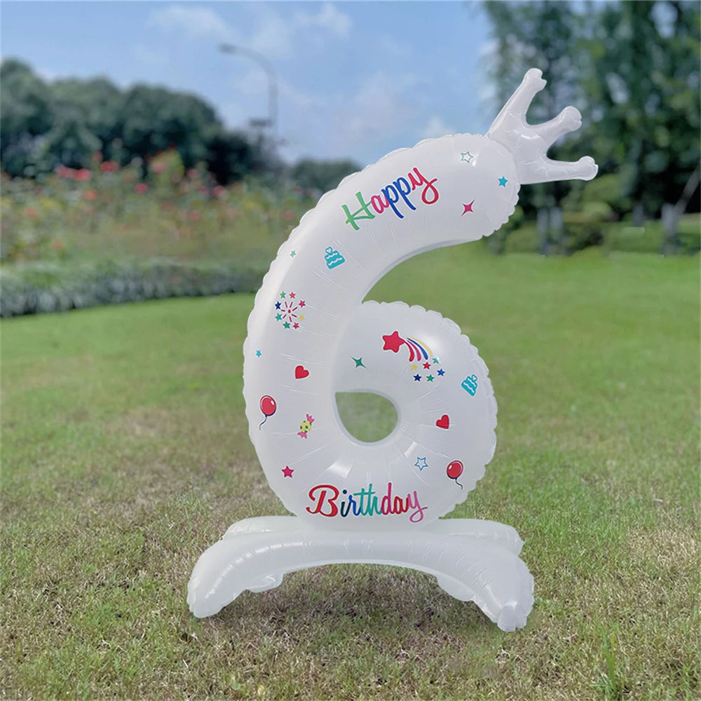 32inch White Crown Number Standing Balloon 0-9 Digital Balloons For Children's Happy Birthday Party Anniversary Decoration Golob