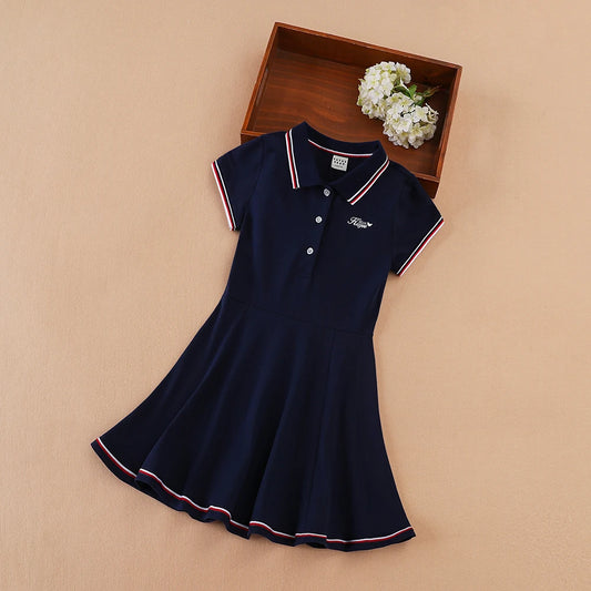 Kids Girls Sport Dresses Cotton Turn-Down Collar Tennis Dress 2025 New Summer Short Sleeve Golf Dress for Children