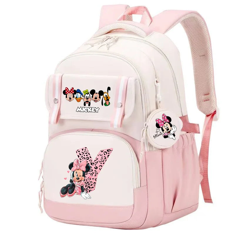 Minnie Mouse Backpack Student Boy Girl Schoolbag Kid Teenager Cartoon Bookbag Daypack Travel Commute Knapsack With Coin Purse