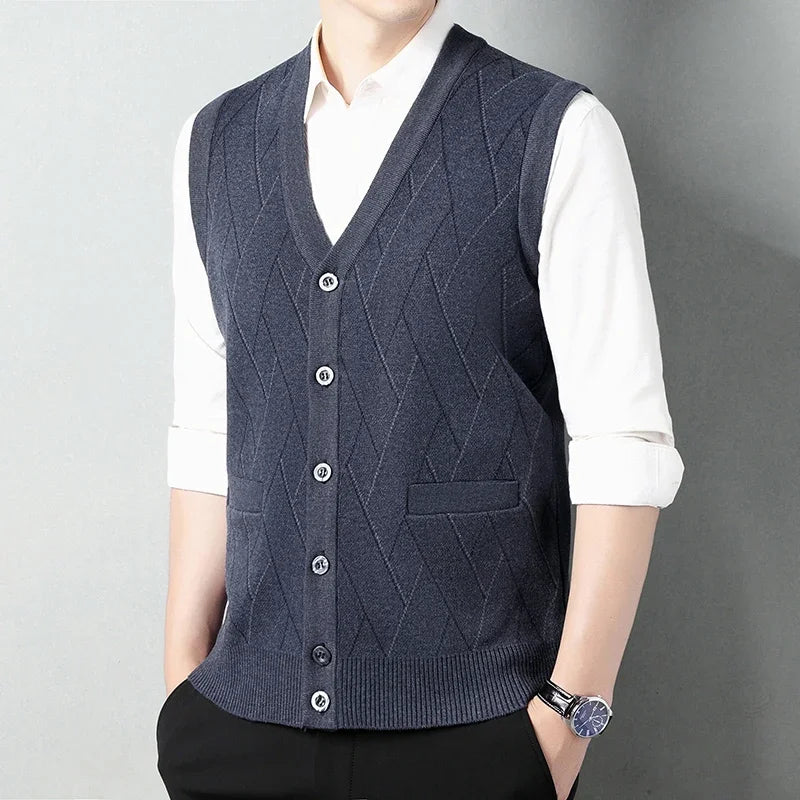 Men's Thickened Casual Sweater Tank Top Autumn and Winter Warm Men's Cardigan Tank Top