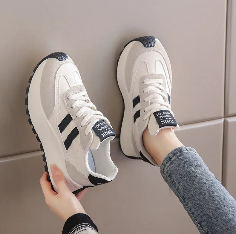 2024 autumn Spring Thick Bottom Women's Shoes Casual Patchwork Leather Sneakers Casual Vulcanised Shoes Ladies Chaussure Femme