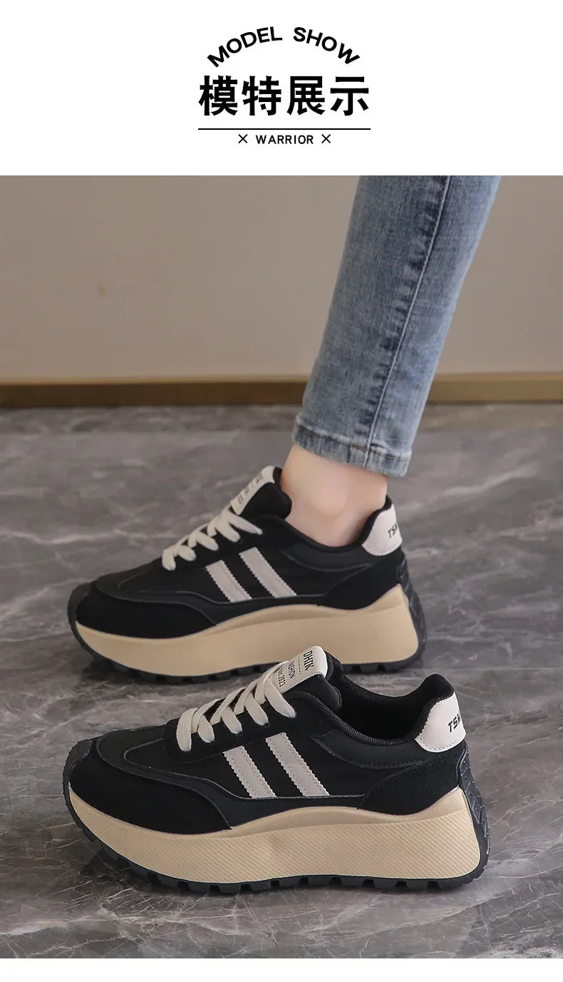 2024 autumn Spring Thick Bottom Women's Shoes Casual Patchwork Leather Sneakers Casual Vulcanised Shoes Ladies Chaussure Femme