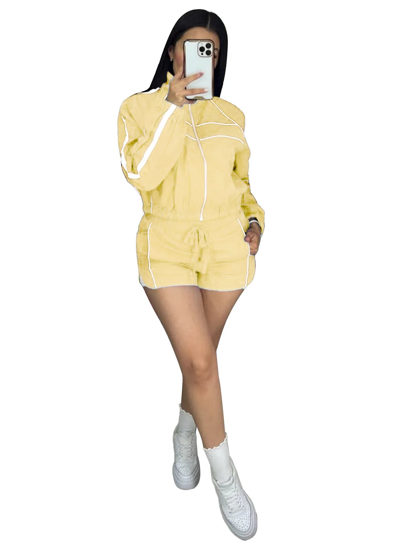 Shorts Pant Set Women Two Piece Sets Turn Down Collar Matching Sets Zipper Coats High Waist Y2k Streetwear Elegant Short Pants