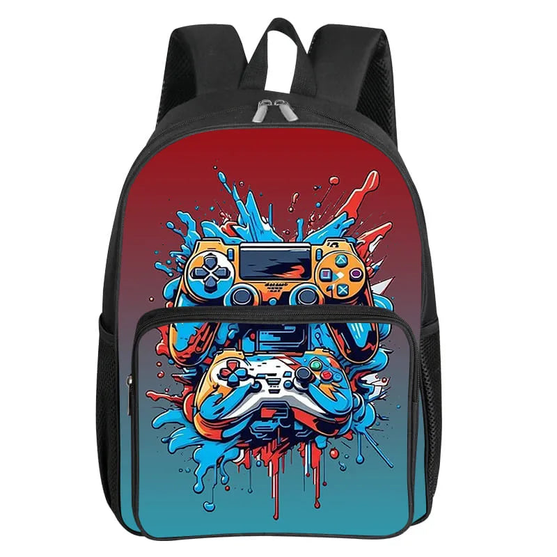 GamePad Pattern Square Front Pocket Backpack for Boy and Girls Best Gifts 3D Cartoon SchoolBags for Children